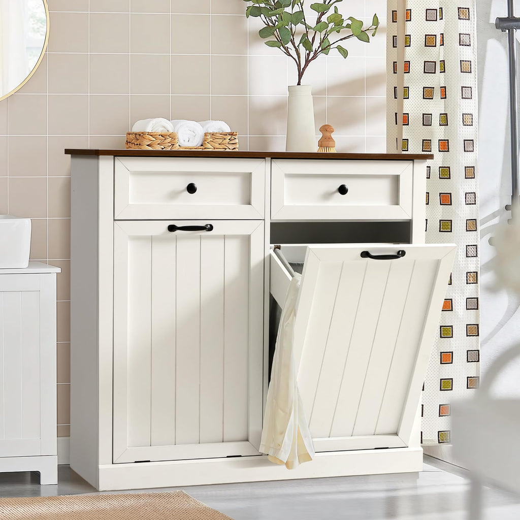 Double Laundry Hamper Cabinet with 2 Drawer R165