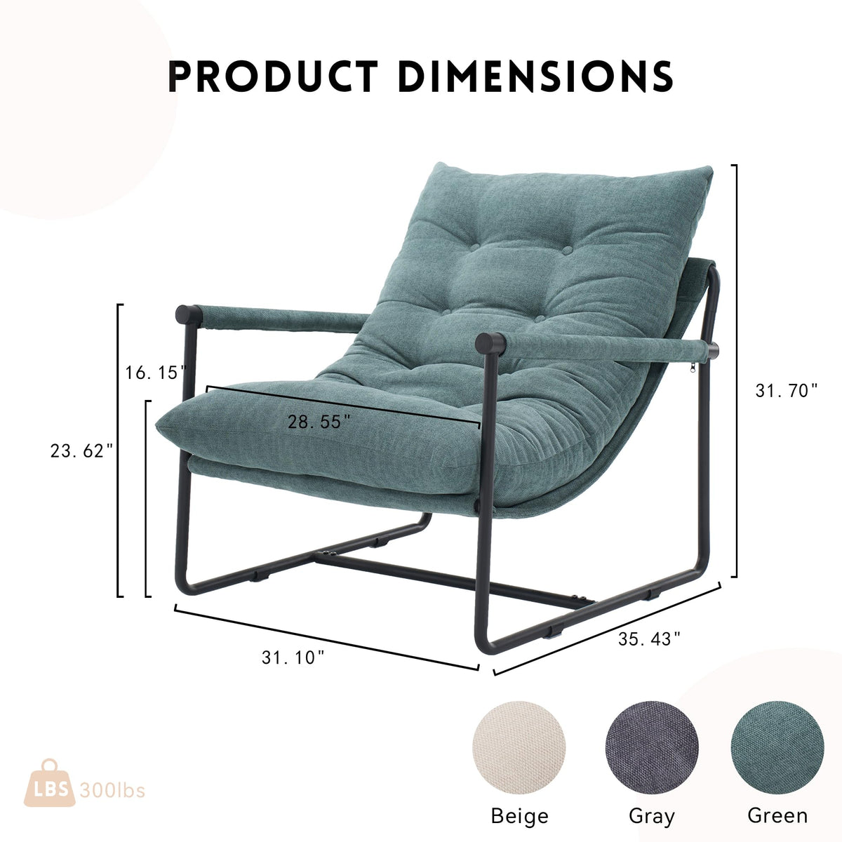 Green Set of 2 Upholstered Accent Chair with Metal Frame V7012