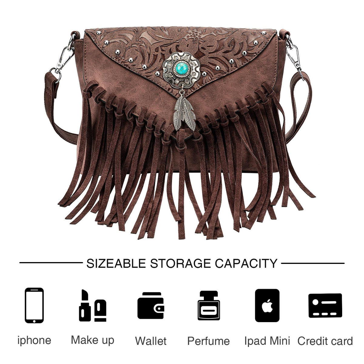 Small Turquoise Fringe Crossbody Handbag J36646