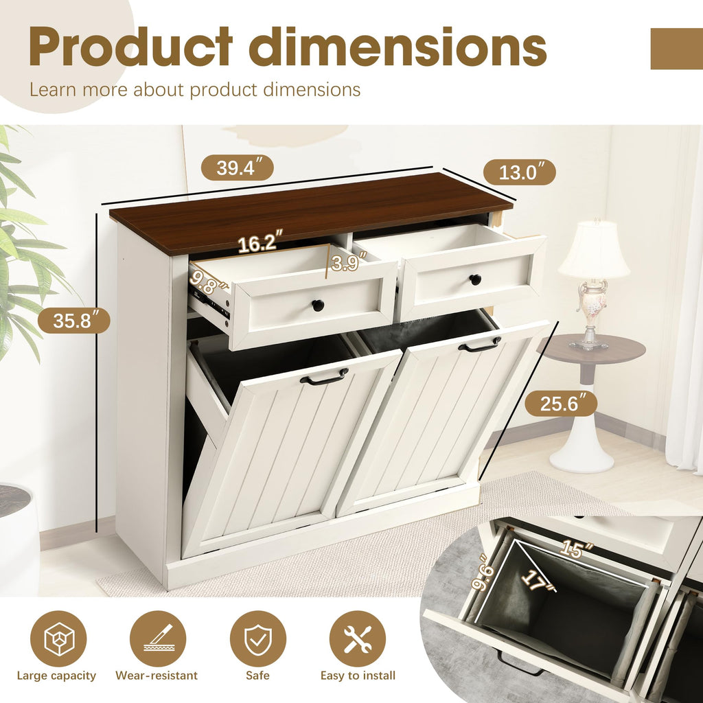 Double Laundry Hamper Cabinet with 2 Drawer R165