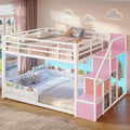 Full Over Full Bunk Bed with Storage Stairs and Drawers, White & Pink H54953