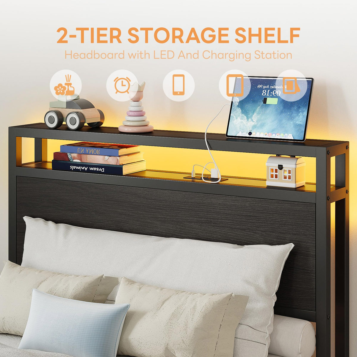 Twin Bed Frame with Storage Drawers and LED Light H3467