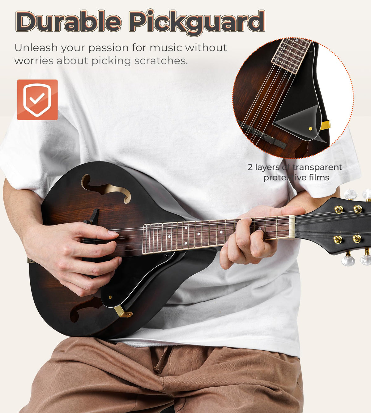 Acoustic Mandolin Instrument Solid Spruce Top 8 String Dark Brown B3903