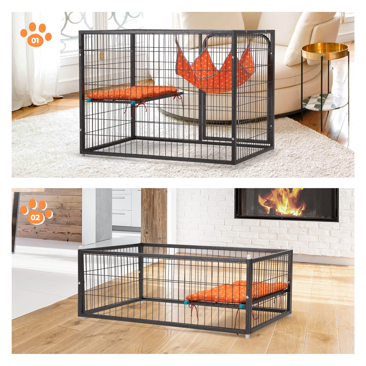 4-Tier Cat Cage with Hammock and Wheels, Black Q253505