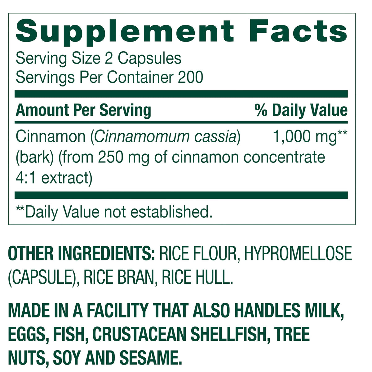 Cinnamon Extract Capsules 400 Count R824