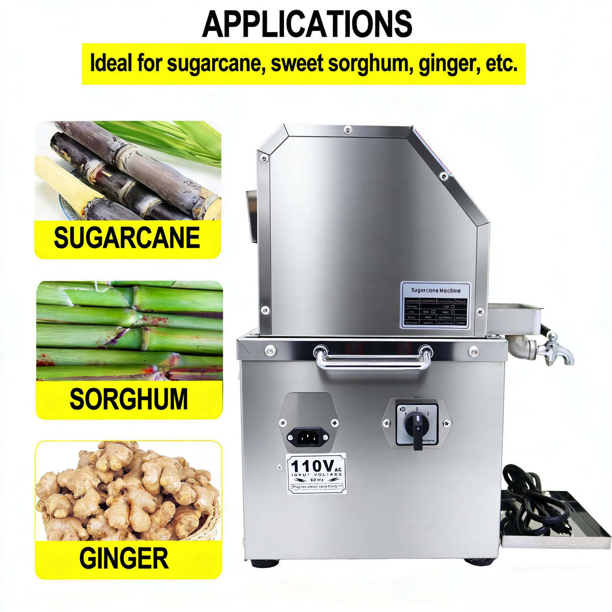 110V 800W Stainless Steel Electric Sugar Cane Juicer Machine K586798