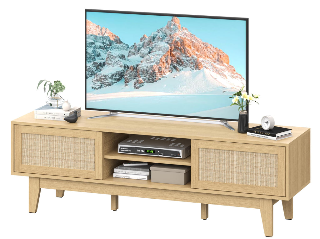 Natural Rattan TV Stand with Sliding Doors Y474