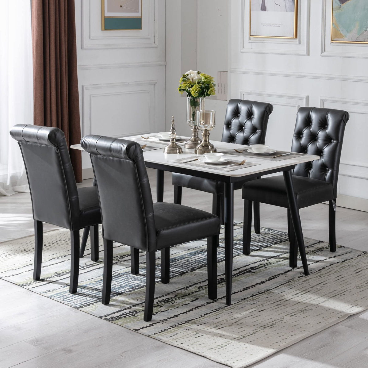 Black PU Leather Dining Chairs Set of 4 C970