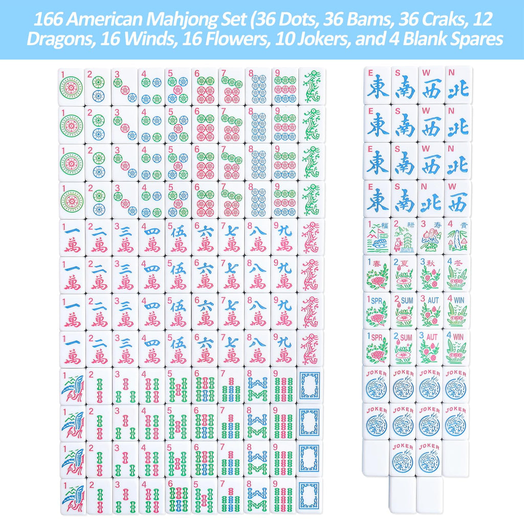 Mini Mahjong Set with 166 Blue Tiles, 4 Racks & Bag H711157