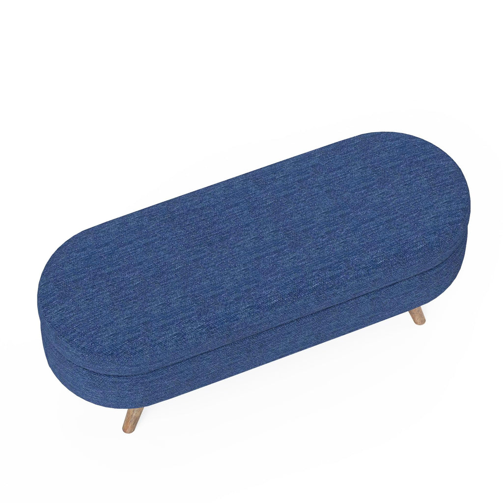 Oval Storage Bench with Rubber Wood Legs, Blue J781