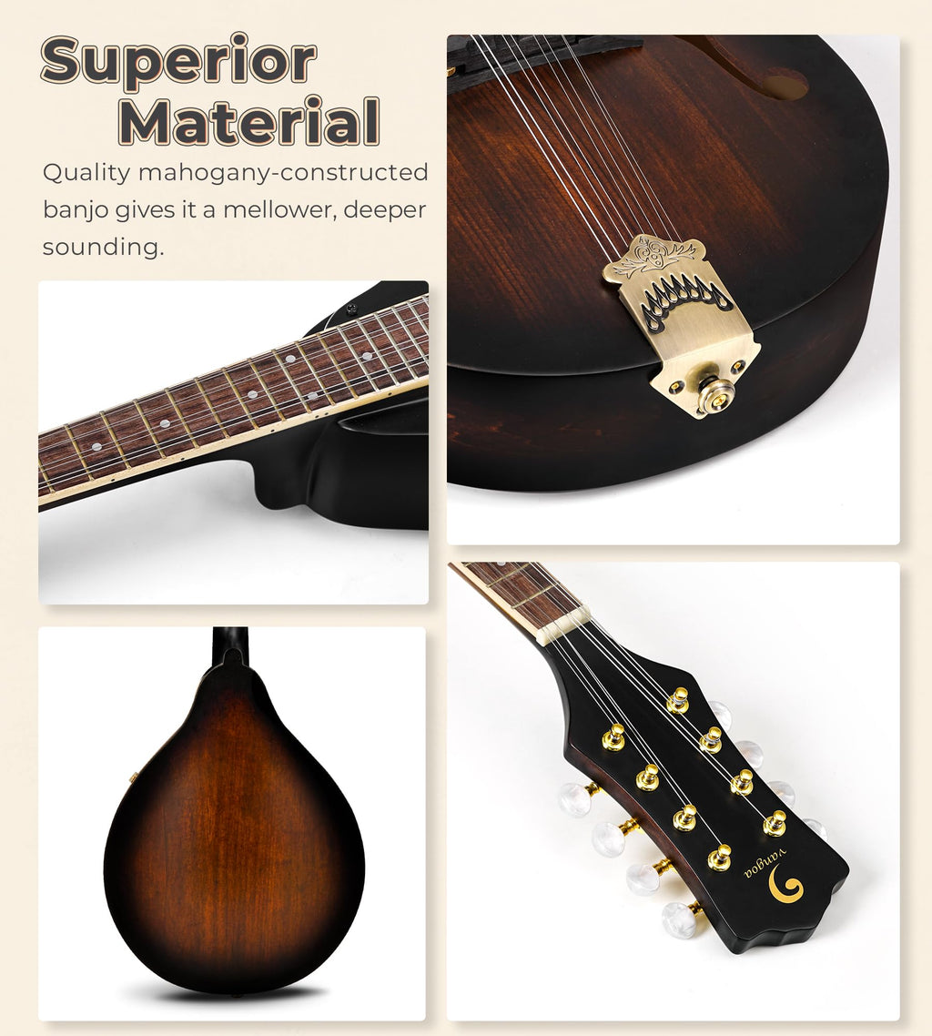 Acoustic Mandolin Instrument Solid Spruce Top 8 String Dark Brown B3903