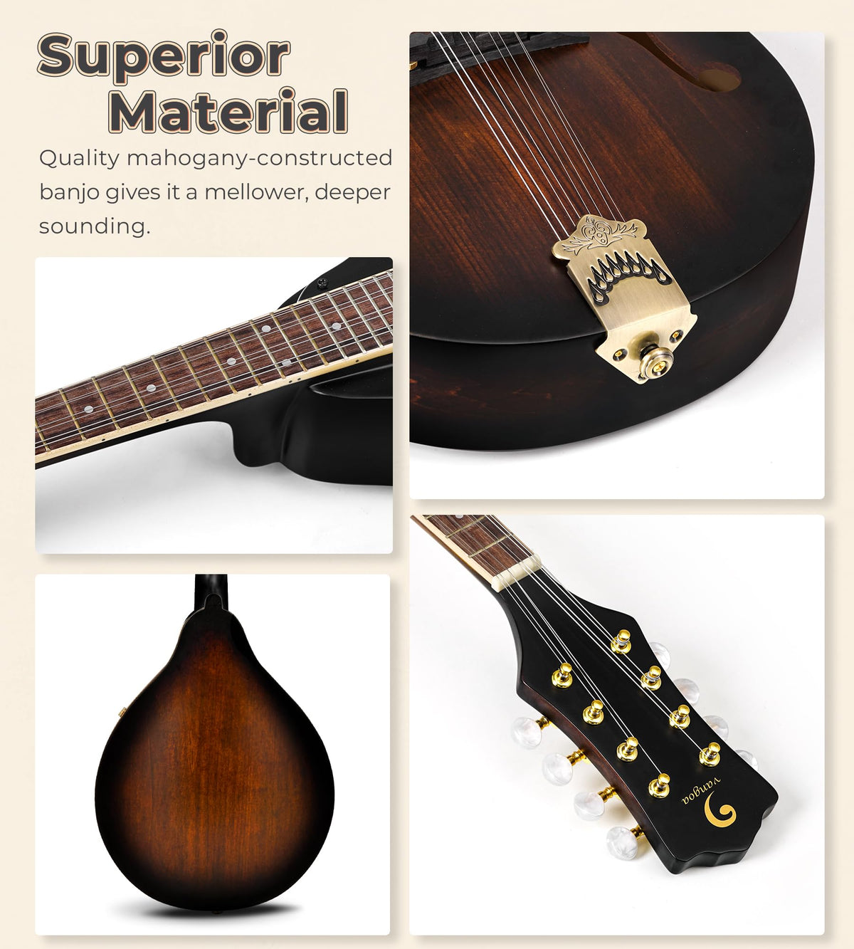 Acoustic Mandolin Instrument Solid Spruce Top 8 String Dark Brown B3903