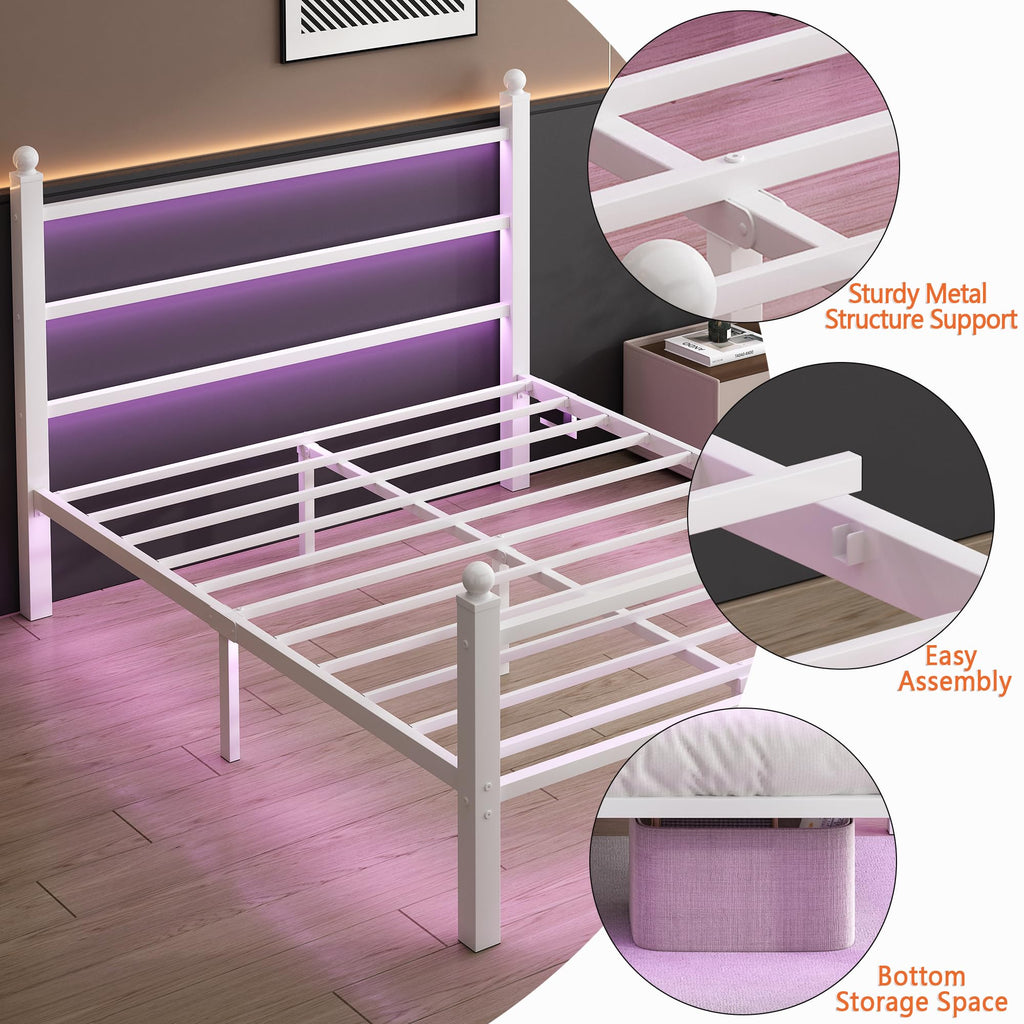 White Full Size Bed Frame with Headboard and Footboard Y4564