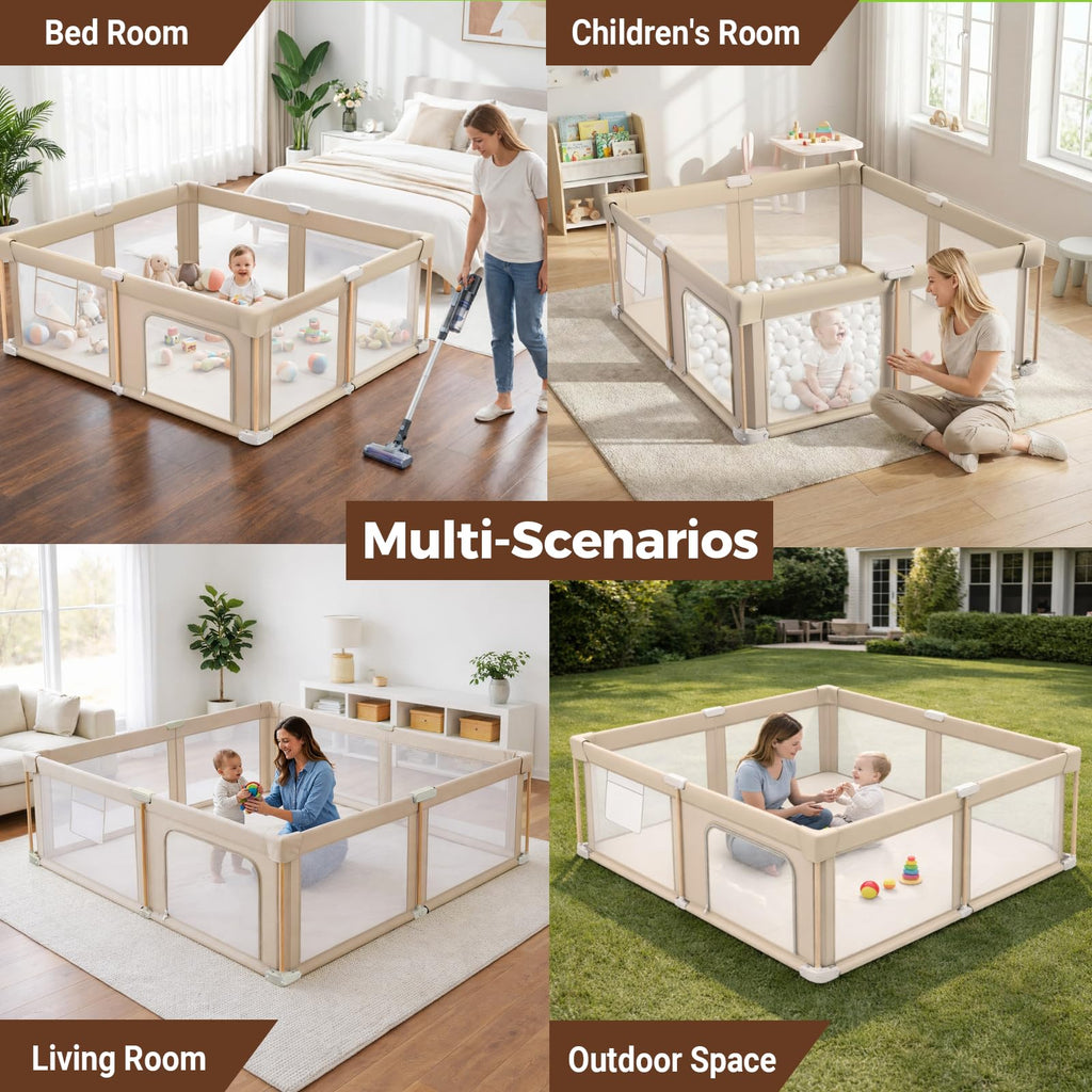 Foldable Baby Playpen with Mat, Mesh and Storage Bag R338