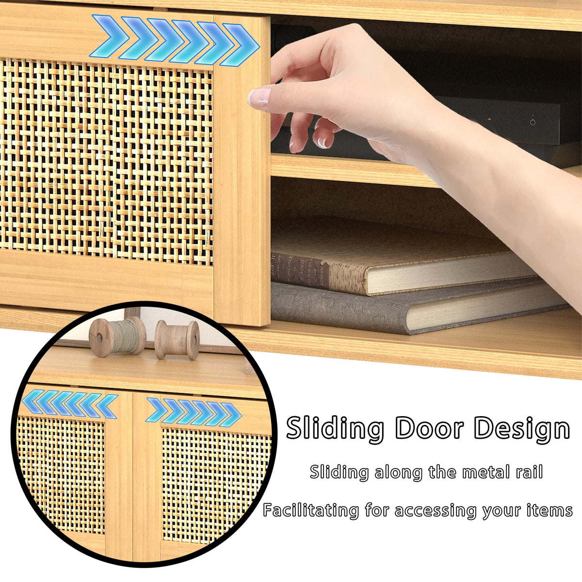 Natural Rattan TV Stand with Sliding Doors Y474
