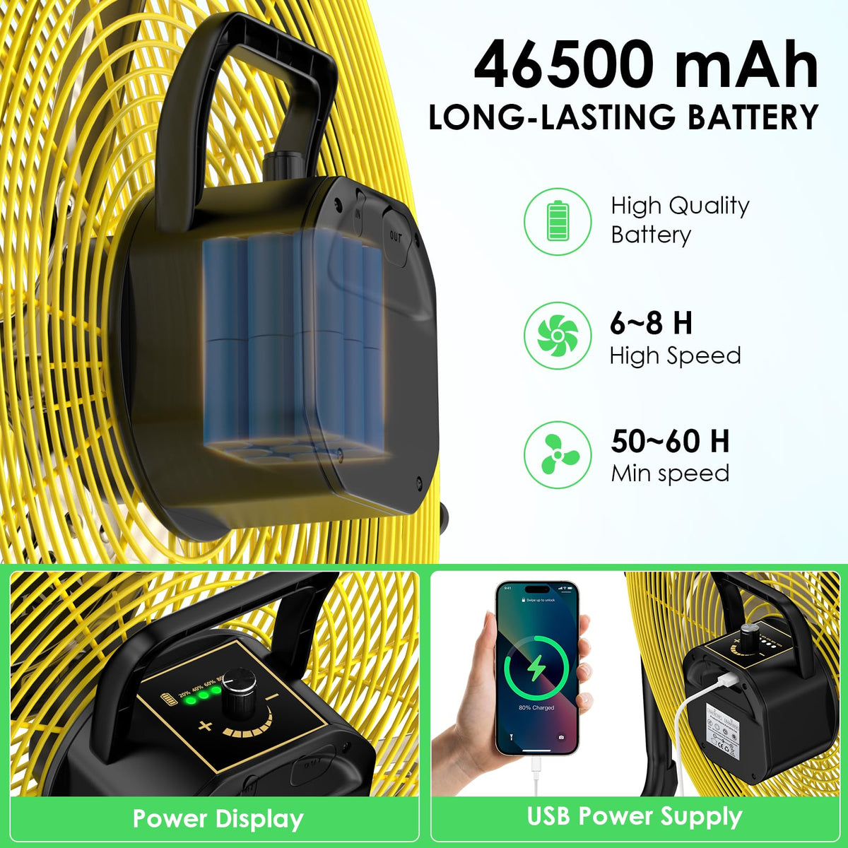 20" Rechargeable Portable Battery Operated Floor Fan S484