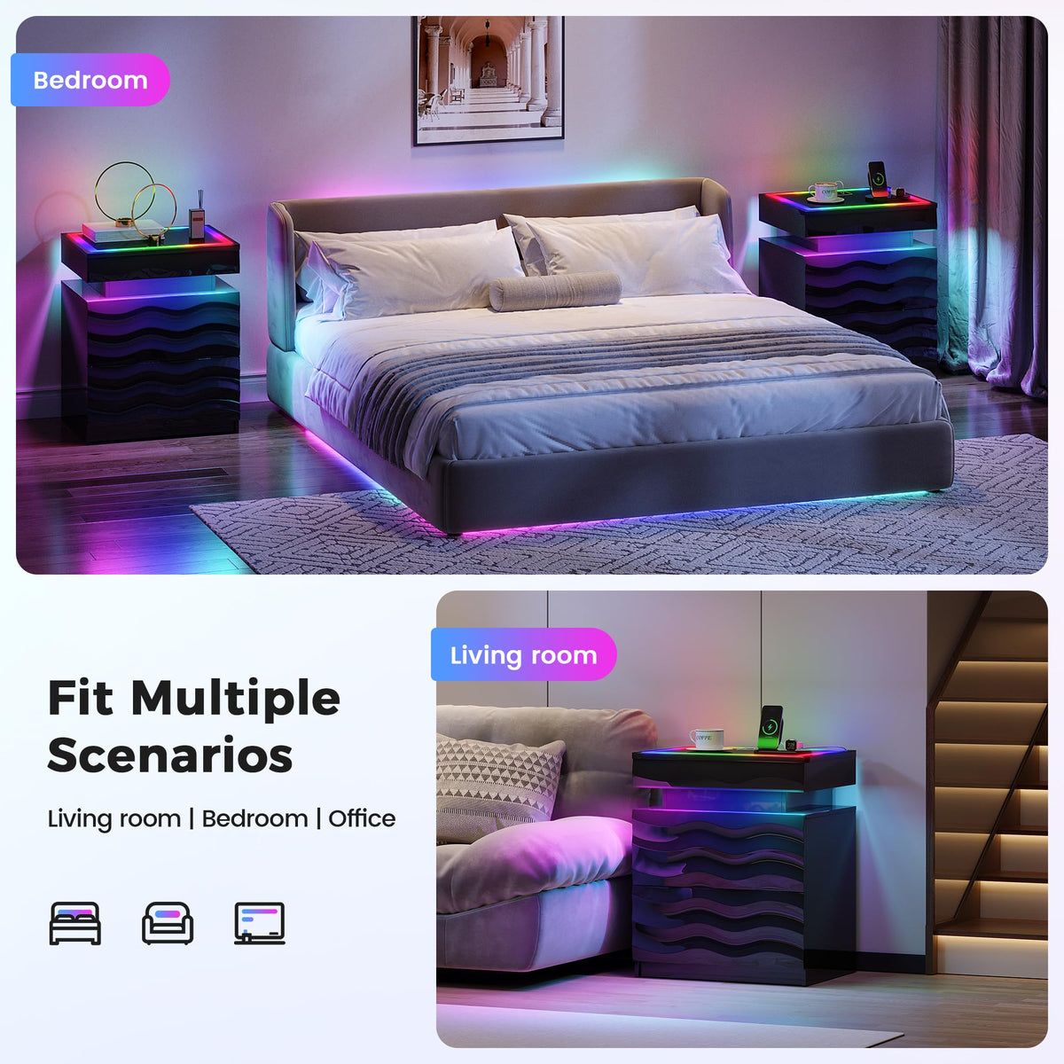 LED Night Stand Set 2 with Charging Station B51674