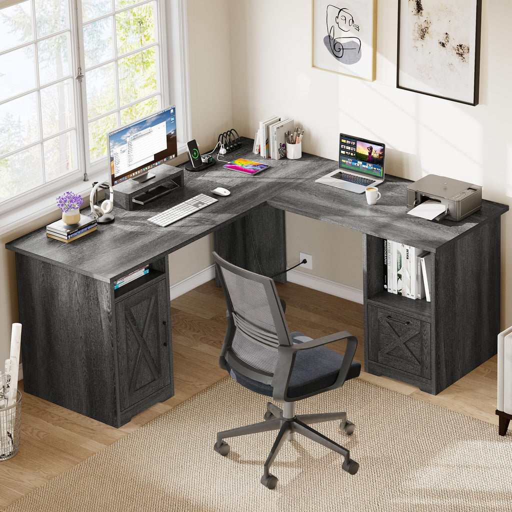 L Shaped Desk with Power Outlets W26916