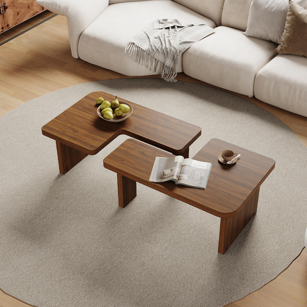 Brown Wooden L-Shape Coffee Table Set of 2 K784676