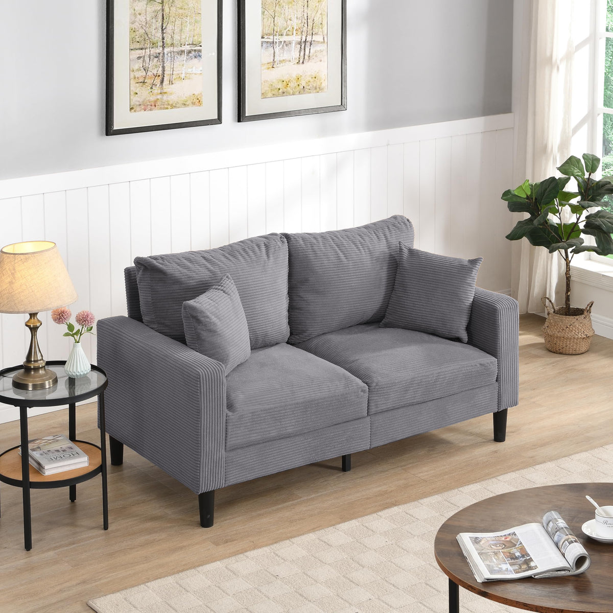 Light Gray Upholstered 2 Seat Loveseat Sofa M64267