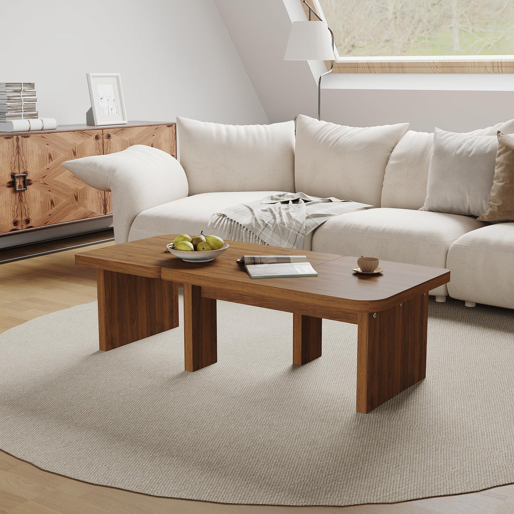 Brown Wooden L-Shape Coffee Table Set of 2 K784676