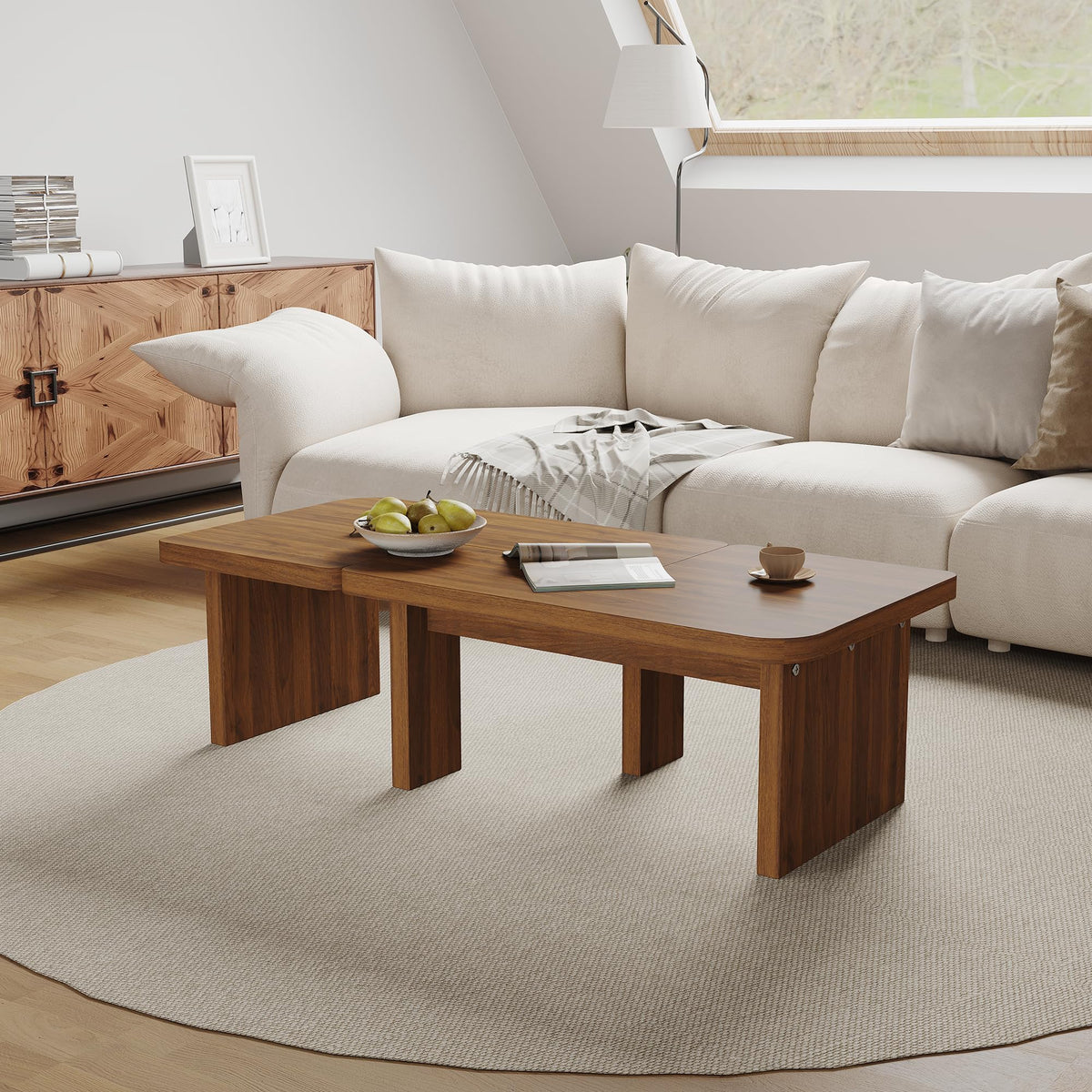 Brown Wooden L-Shape Coffee Table Set of 2 K784676