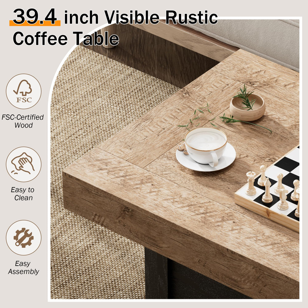 39 in Rustic Coffee Table with X-Design Y5543