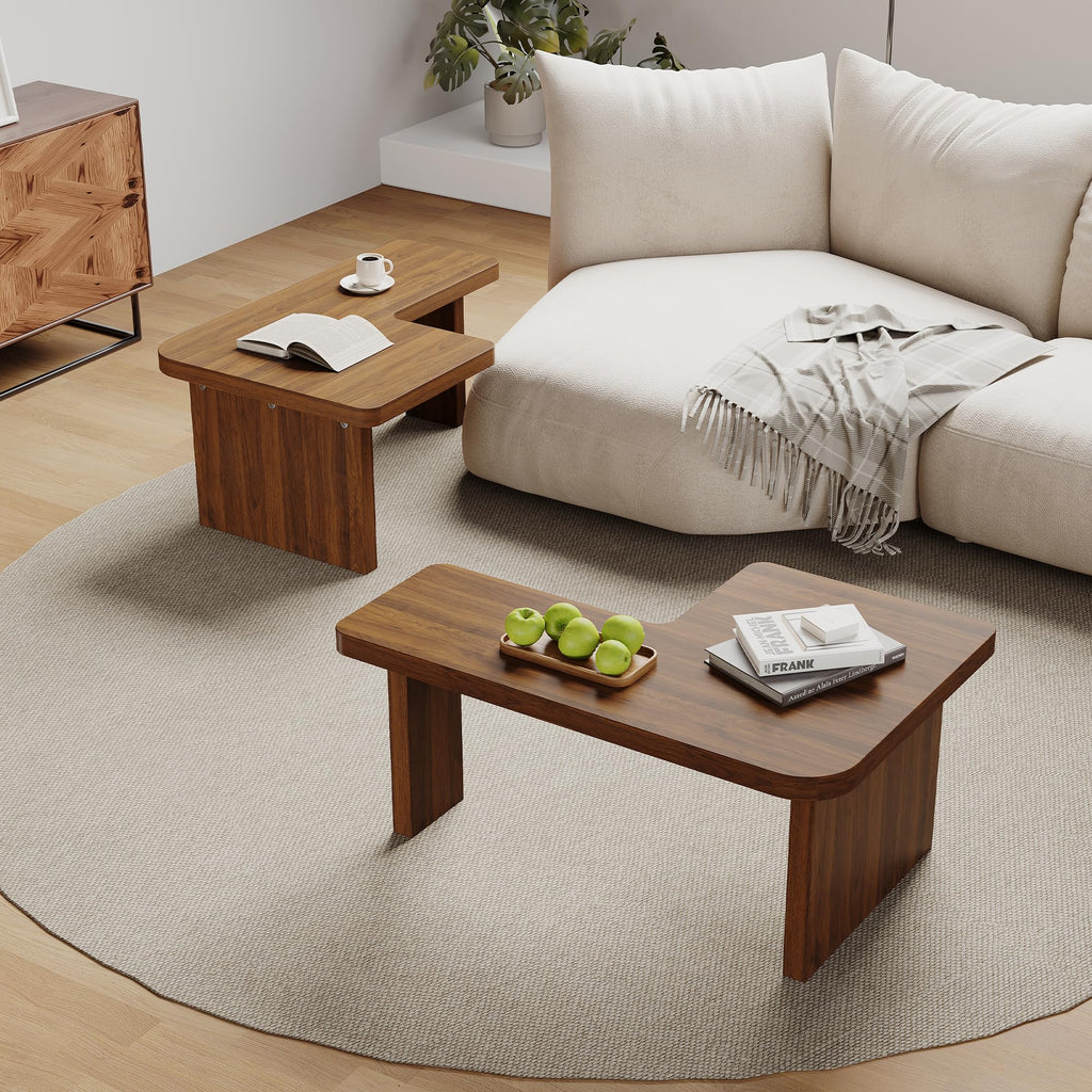 Brown Wooden L-Shape Coffee Table Set of 2 K784676