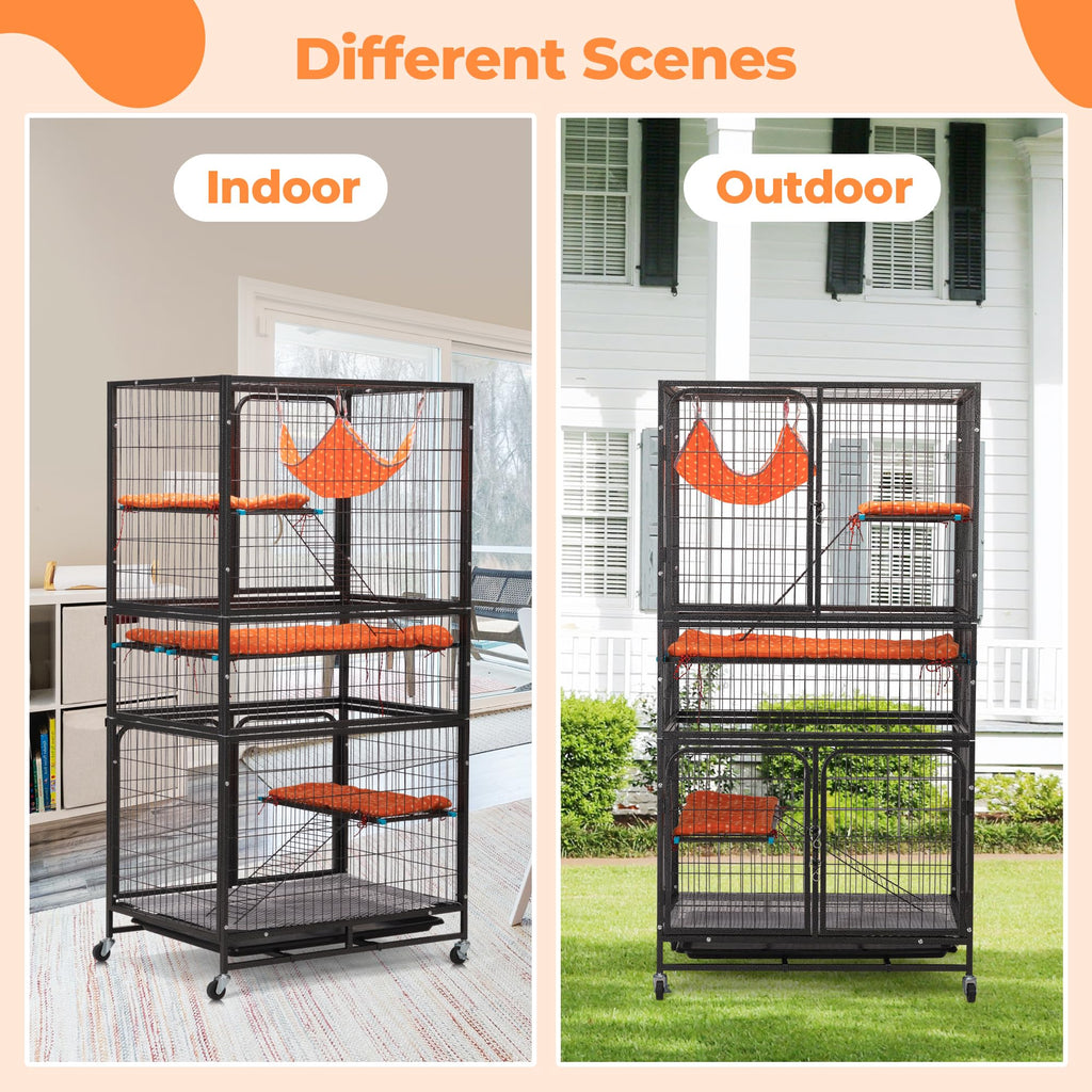 4-Tier Cat Cage with Hammock and Wheels, Black Q253505