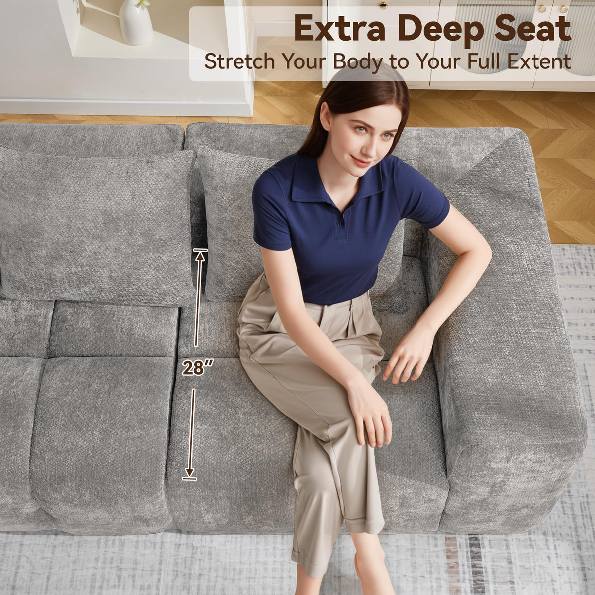 Light Grey Oversized Tufted Memory Foam Loveseat T211