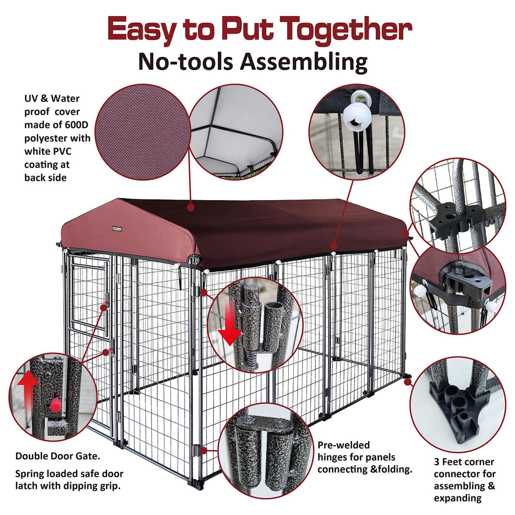 8' x 4' x 5' Outdoor Dog Kennel with Roof Cover H438