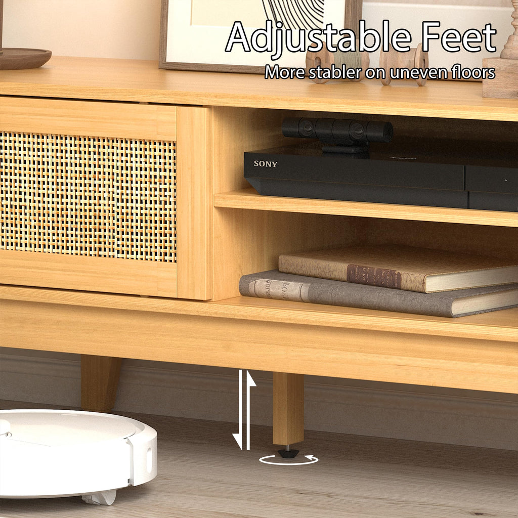 Natural Rattan TV Stand with Sliding Doors Y474