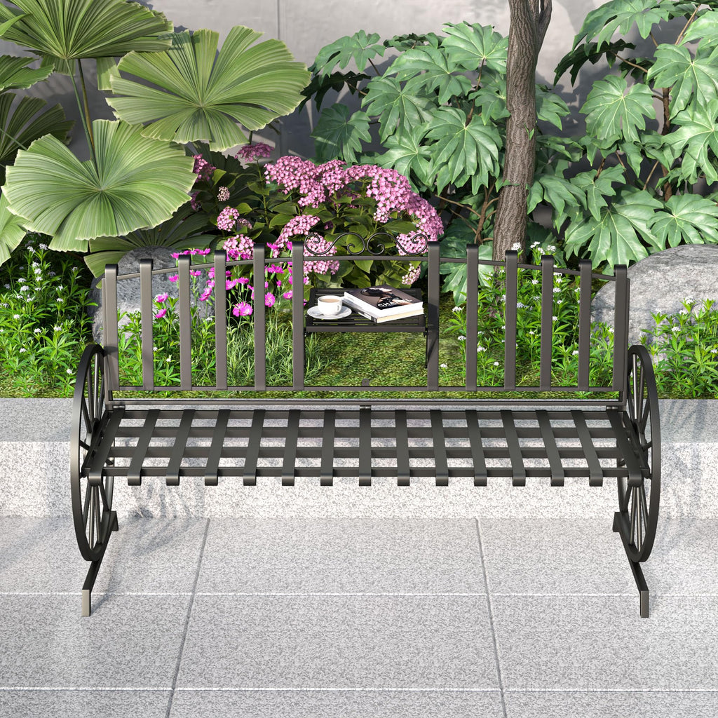 Black Outdoor Garden Bench with Built-in Table S5237