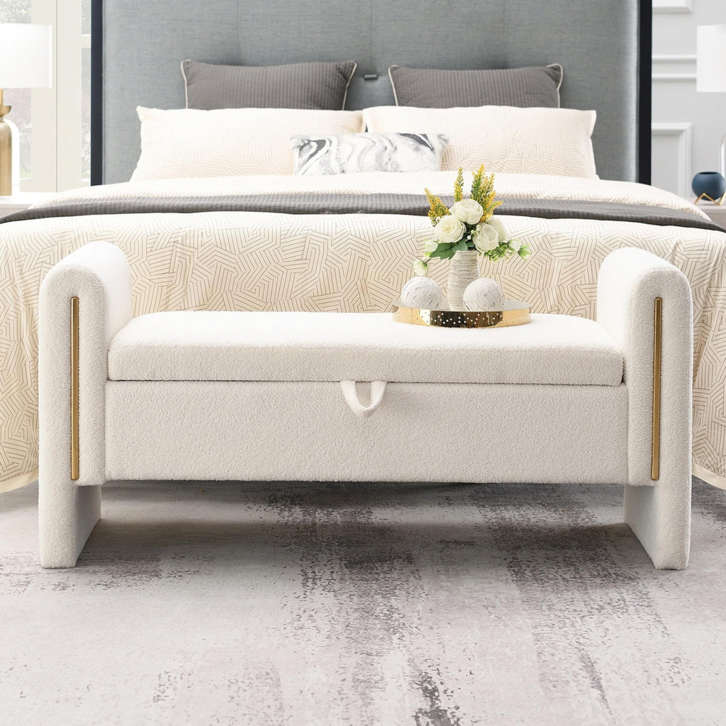 White Upholstered Storage Ottoman K631678