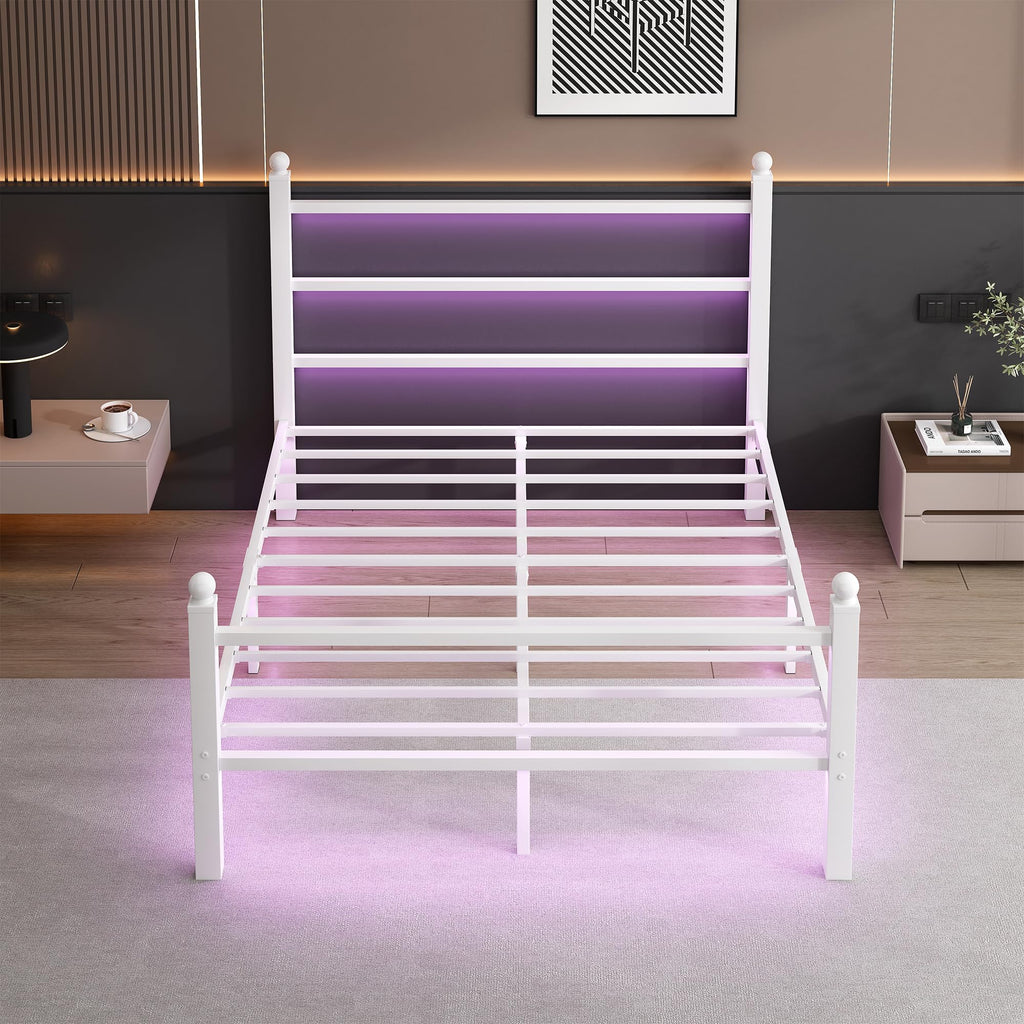 White Full Size Bed Frame with Headboard and Footboard Y4564