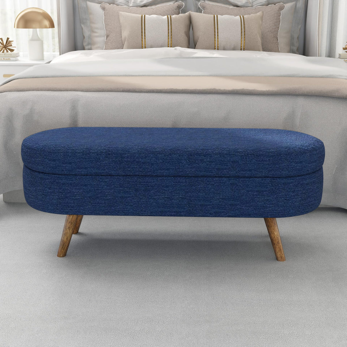 Oval Storage Bench with Rubber Wood Legs, Blue J781