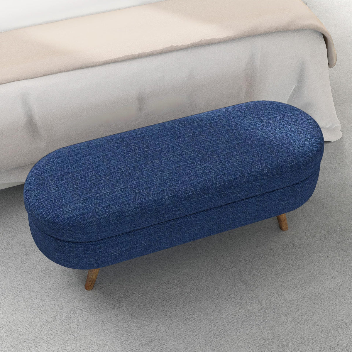Oval Storage Bench with Rubber Wood Legs, Blue J781