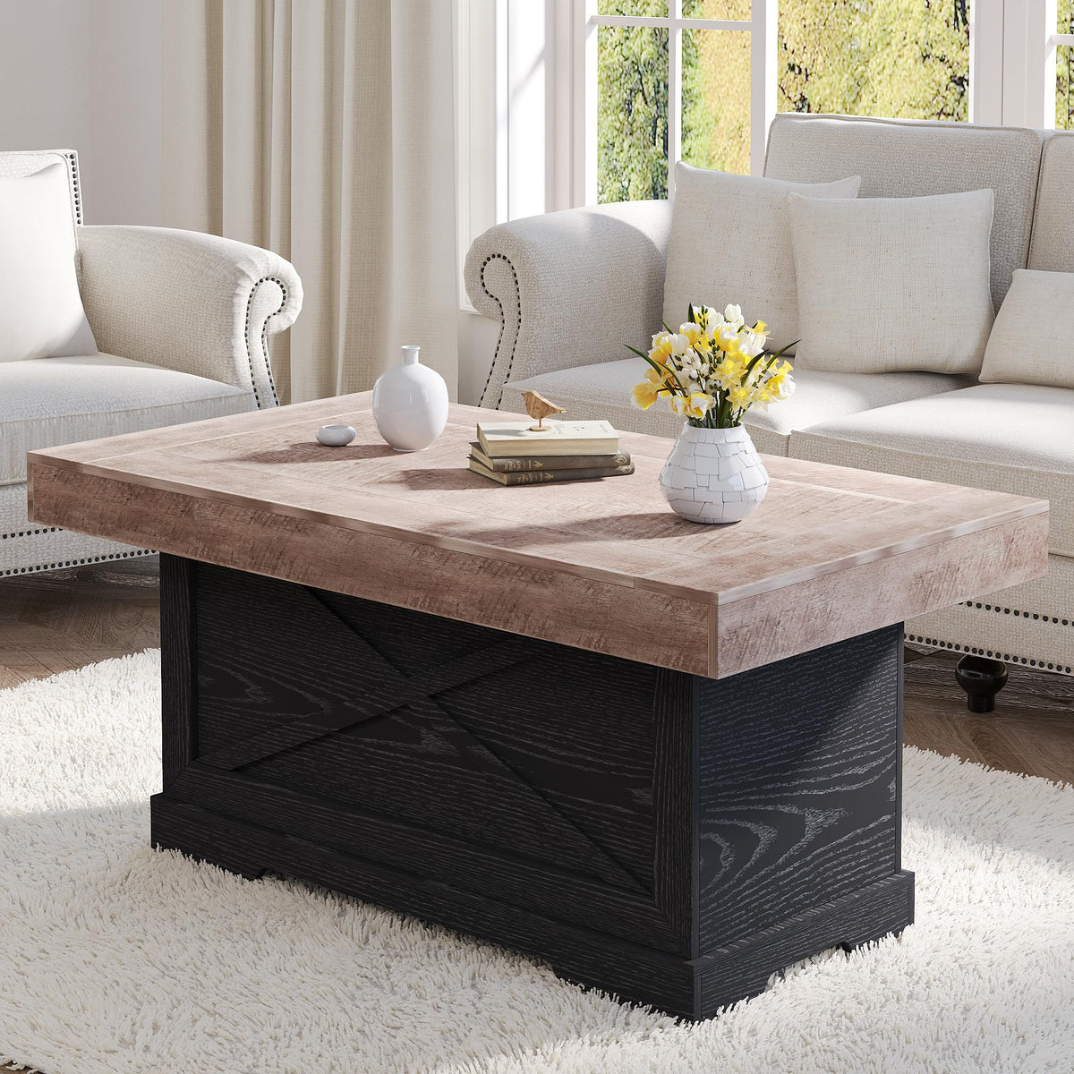 39 in Rustic Coffee Table with X-Design Y5543