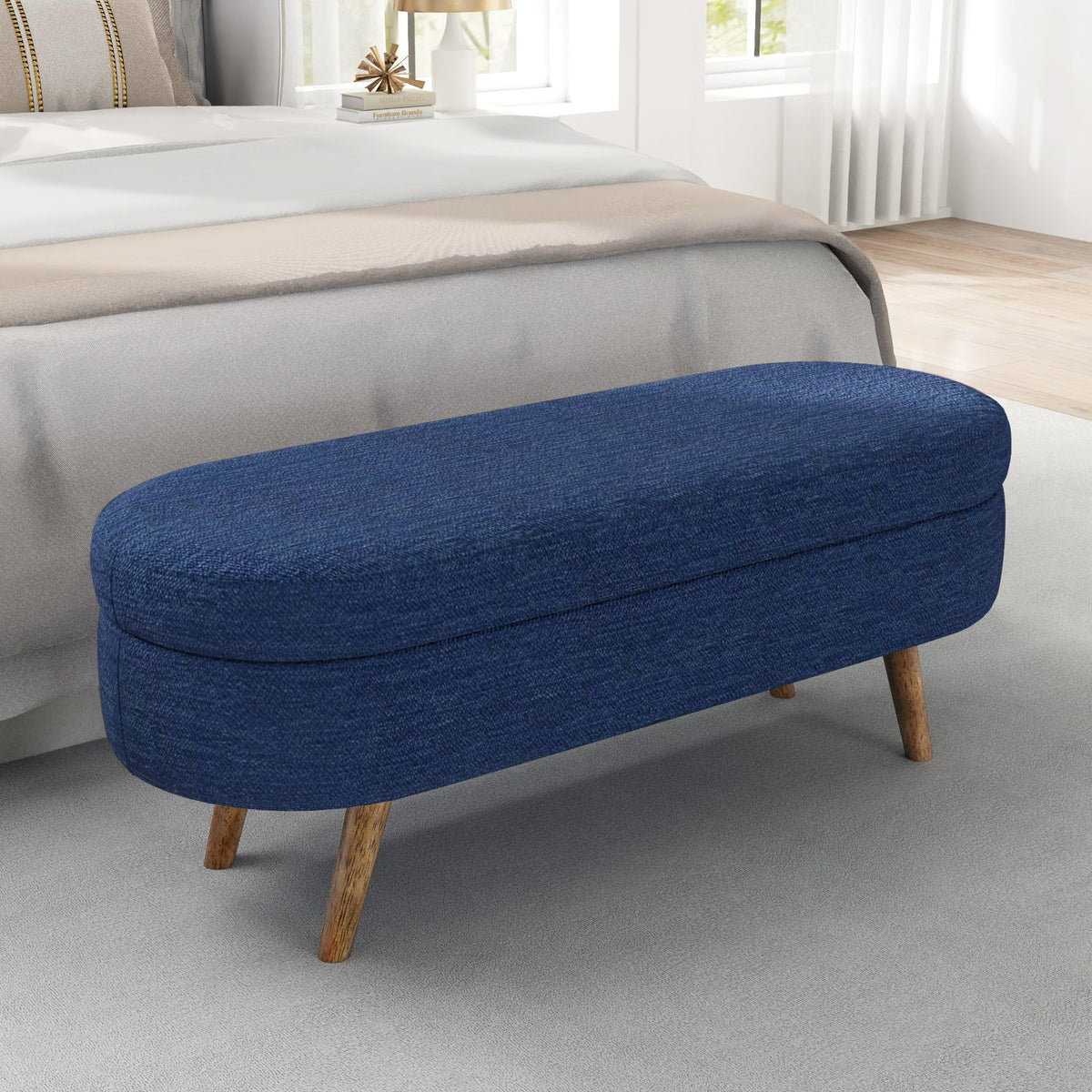 Oval Storage Bench with Rubber Wood Legs, Blue J781