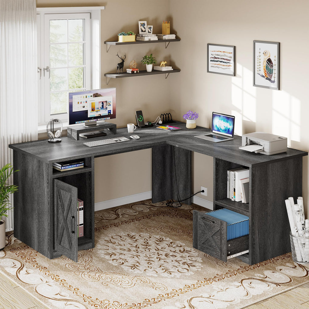 L Shaped Desk with Power Outlets W26916