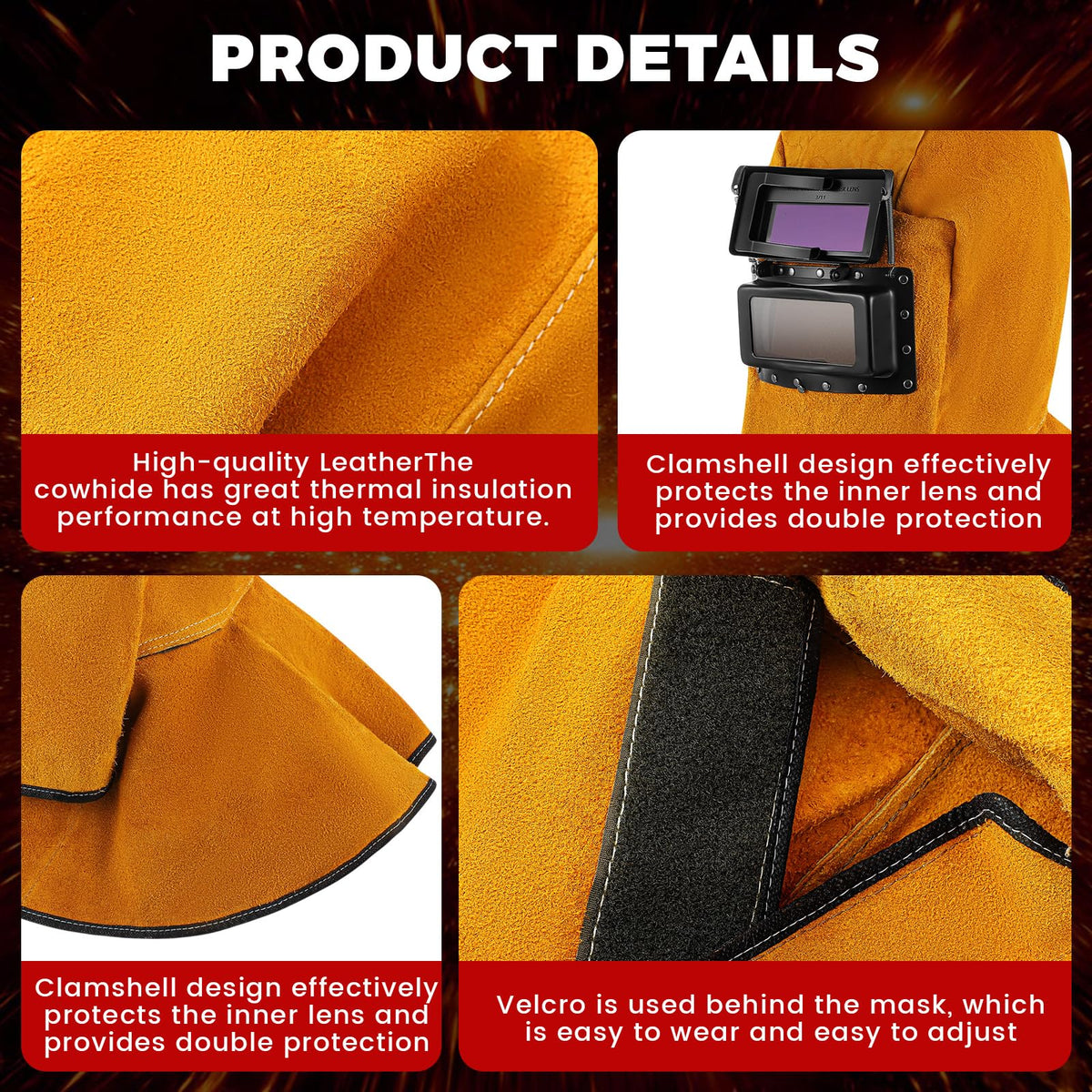 Leather Welding Hood with Auto Darkening Filter Lens V464