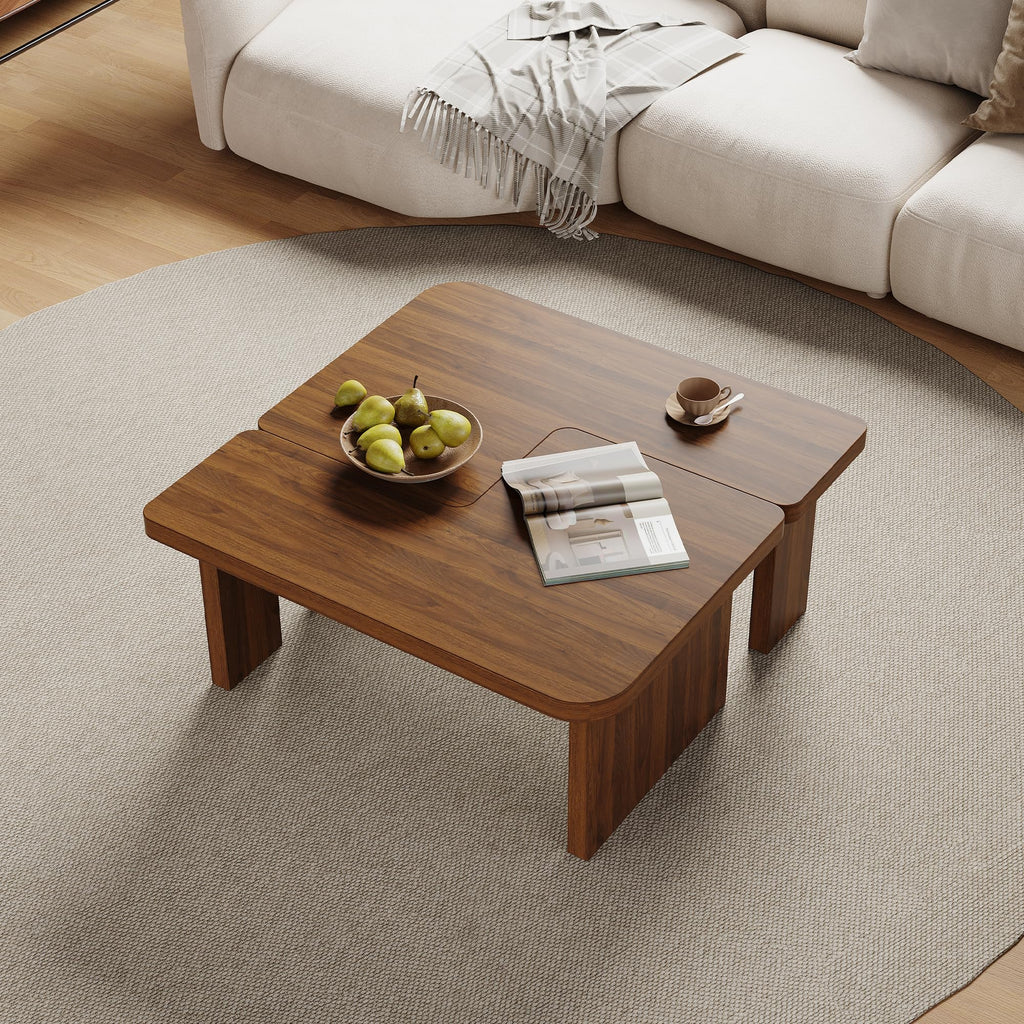 Brown Wooden L-Shape Coffee Table Set of 2 K784676