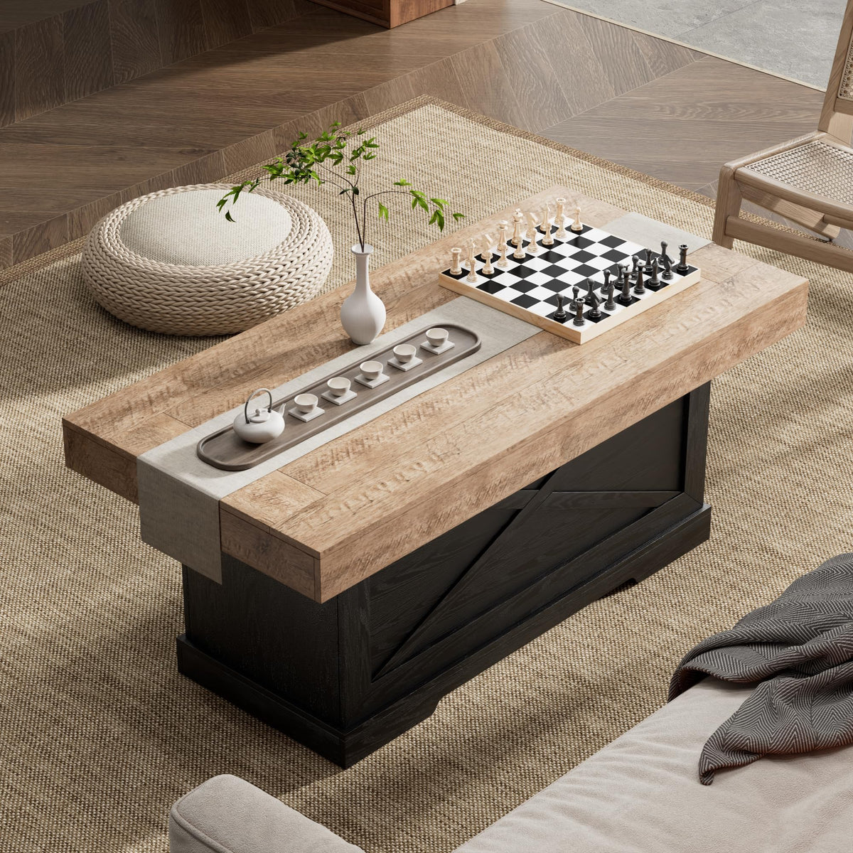 39 in Rustic Coffee Table with X-Design Y5543