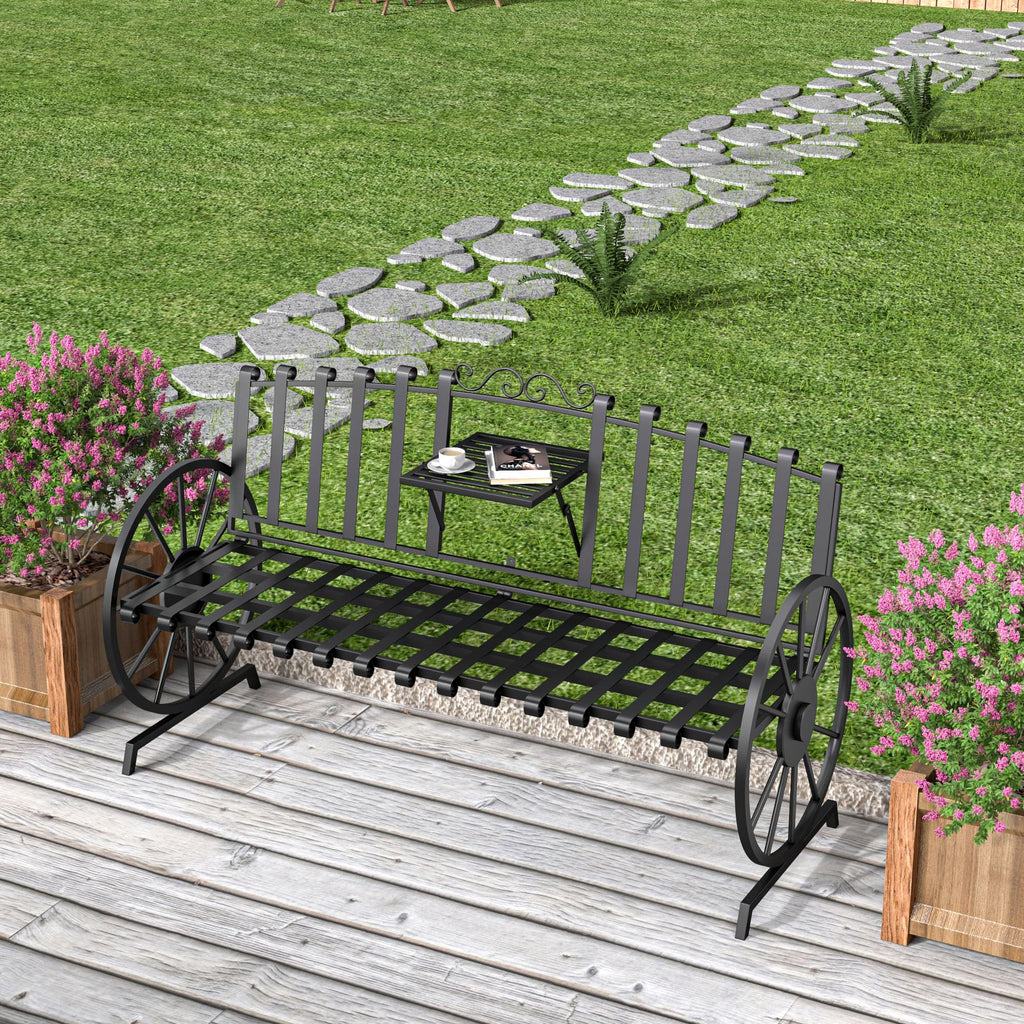 Black Outdoor Garden Bench with Built-in Table S5237