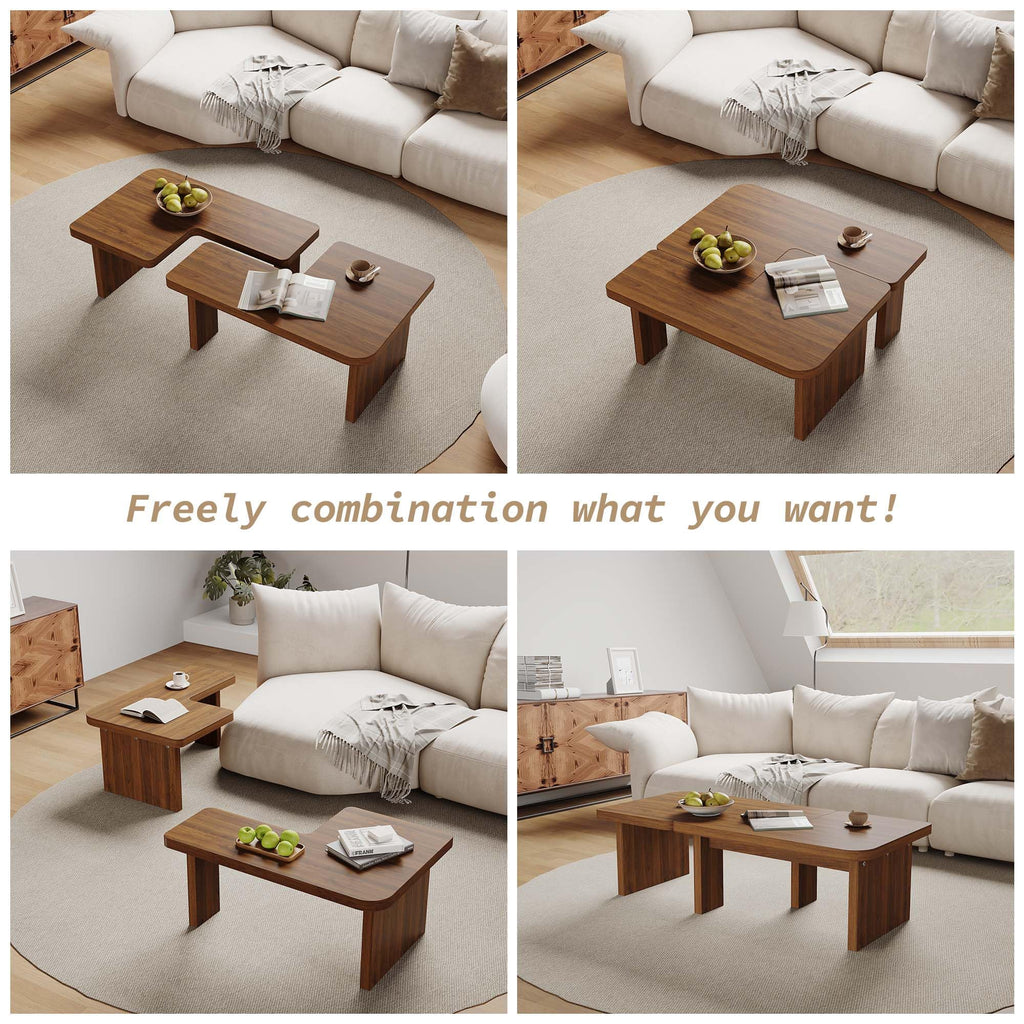 Brown Wooden L-Shape Coffee Table Set of 2 K784676