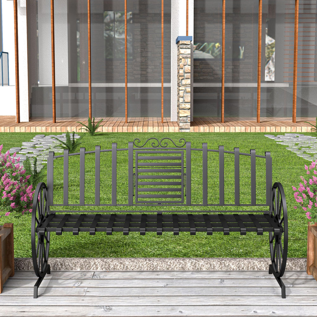 Black Outdoor Garden Bench with Built-in Table S5237