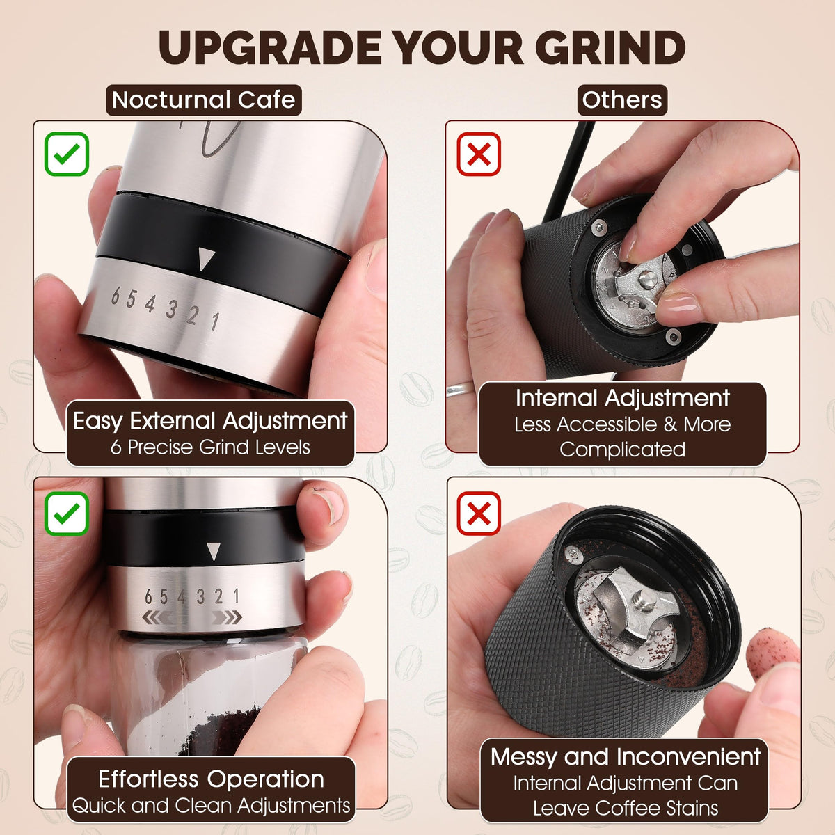 Manual Stainless Steel Hand Crank Burr Coffee Grinder H667481