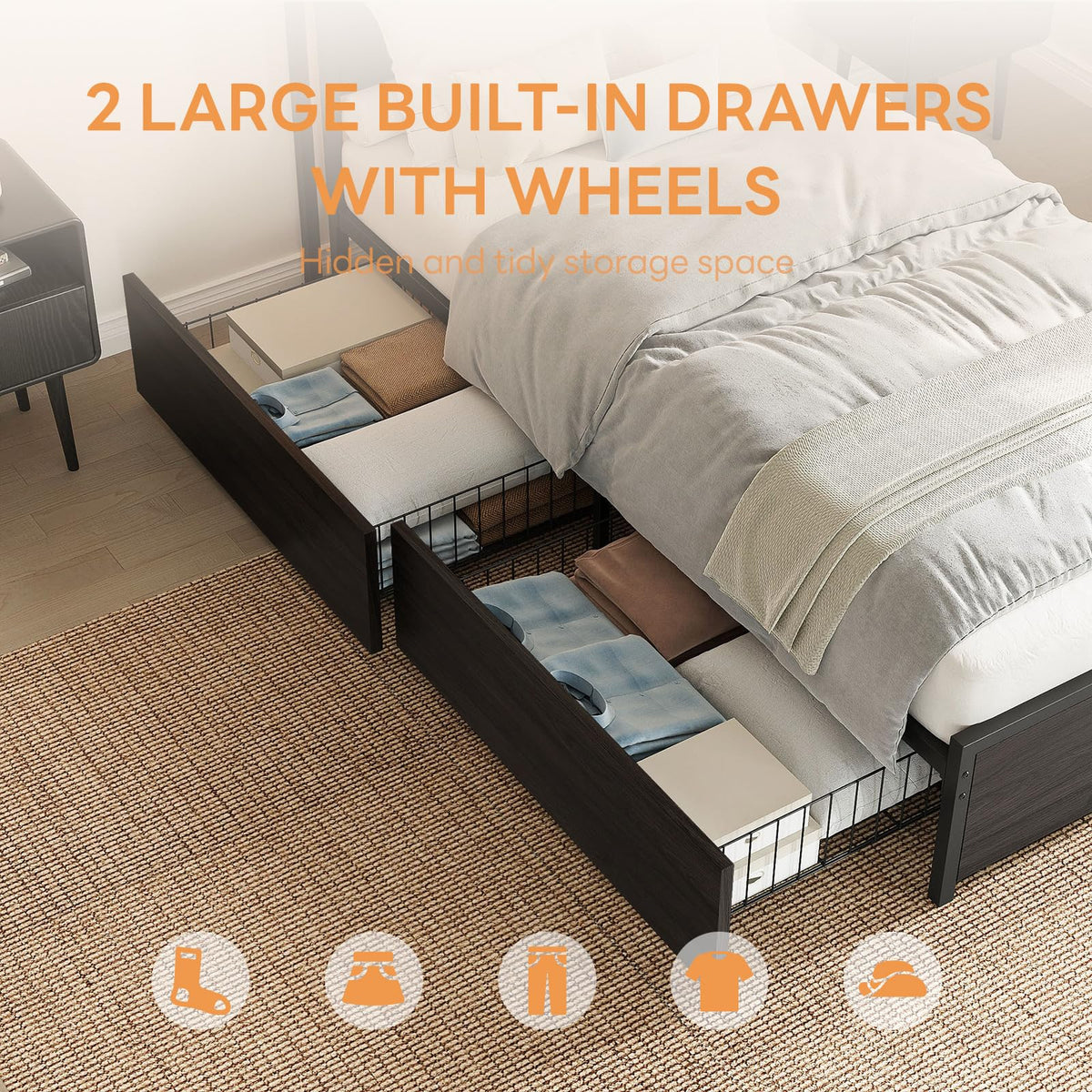 Twin Bed Frame with Storage Drawers and LED Light H3467