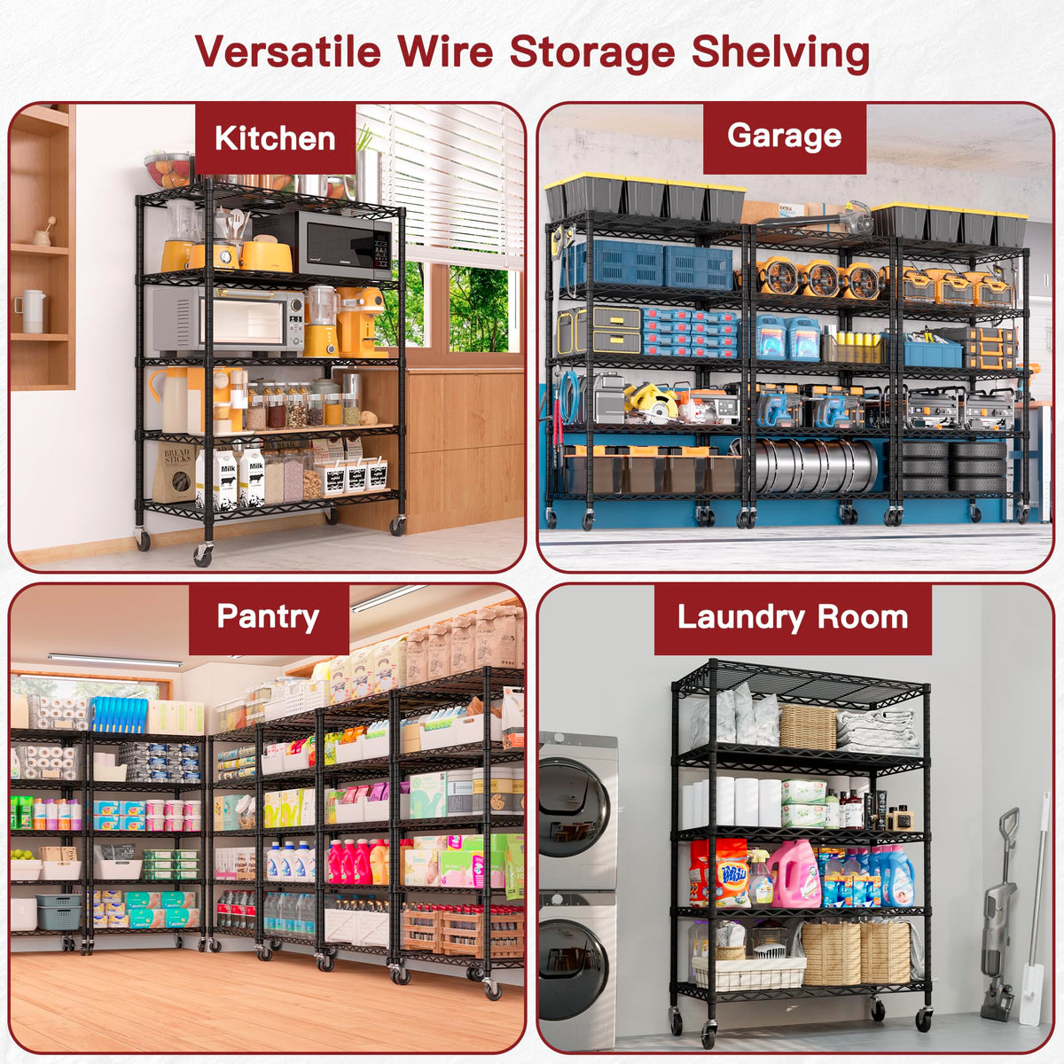 Wire Storage Rack with Wheels Metal Shelving M92237