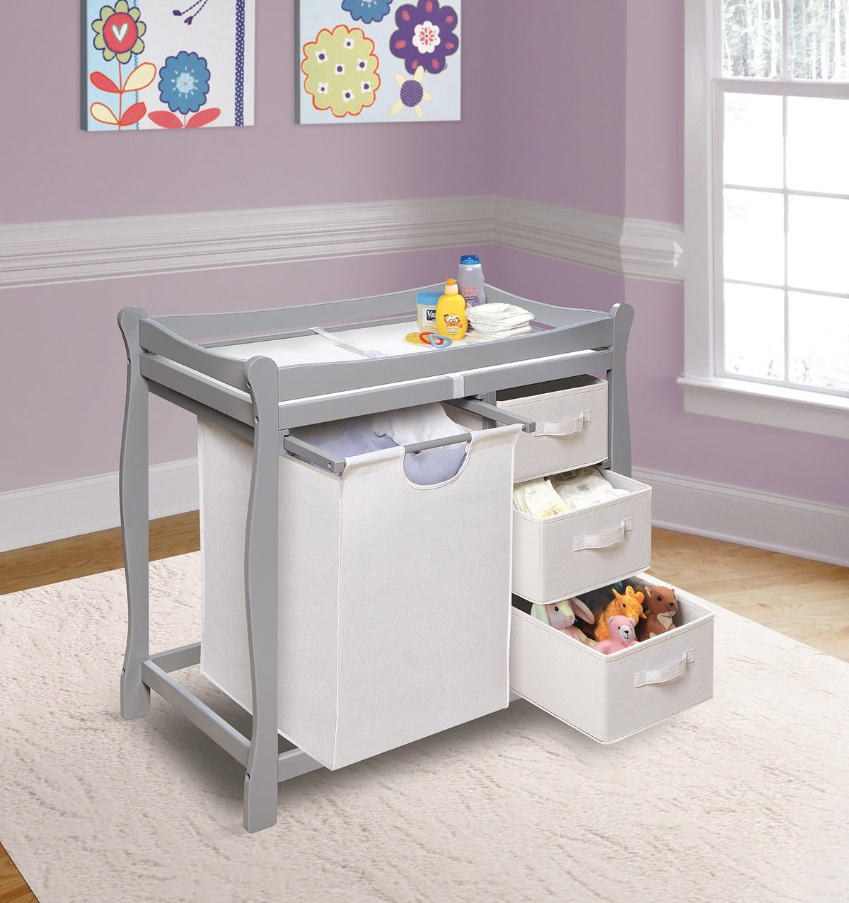 Gray Baby Changing Table with 3 Storage Baskets K867228